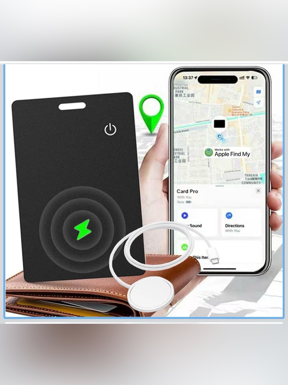 Apple MFI wallet tracker card waterproof rechargeable passport finder Apple find